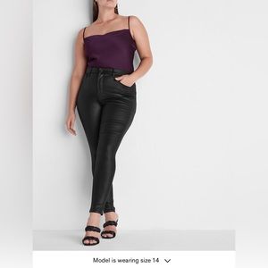 Super High Waisted Black Coated Skinny Jeans